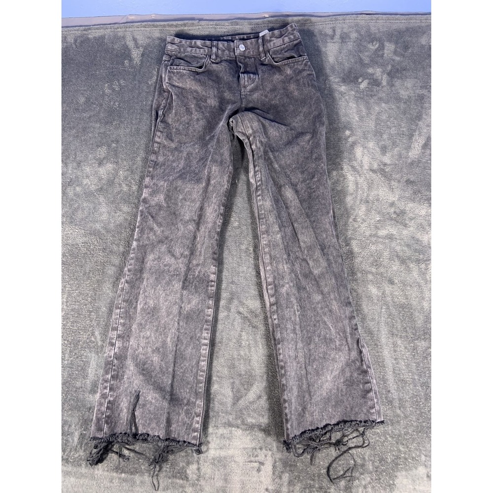 Massimo Dutti Women Gray Acid Wash High Rise Straight Leg Jeans Size 2 Raw Hem